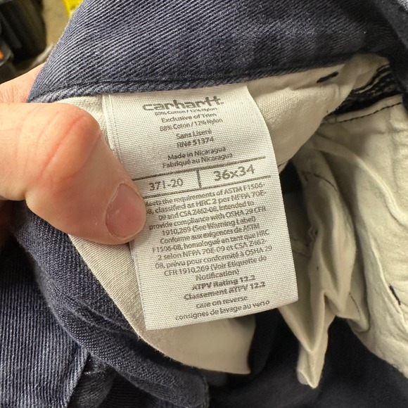 Carhartt FR Flame Resistant Navy Blue Work Dungaree Pants 36x34 HRC 2 371-20 - Picture 4 of 5